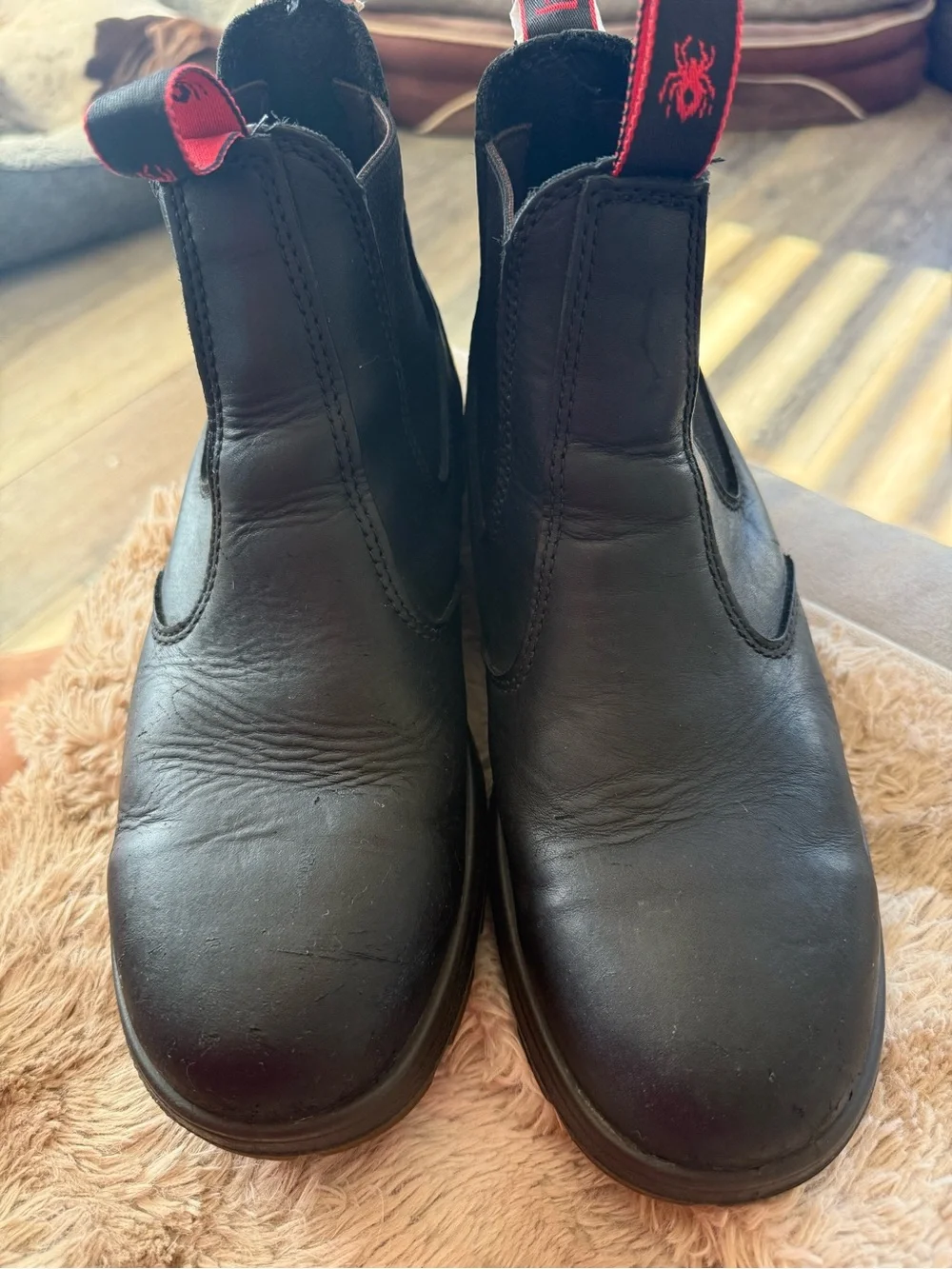 Black Leather Chelsea Boots - Spider Logo Pull Tab